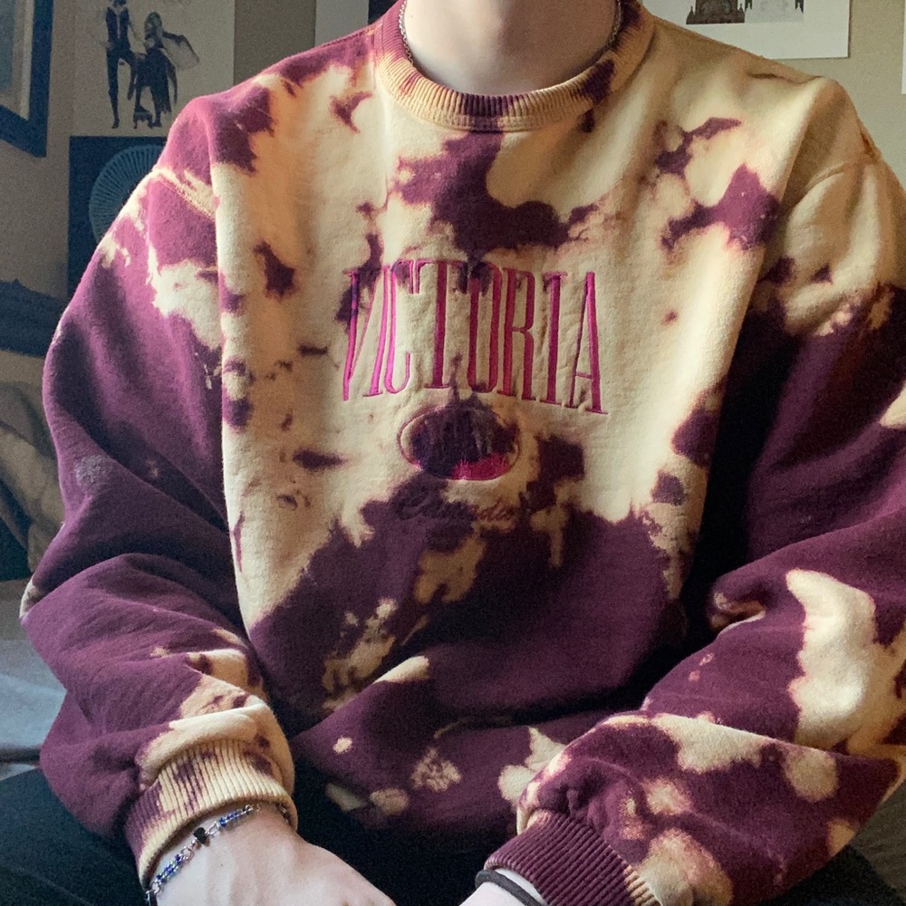 Custom Dyed/Bleached Maroon Crewneck Pullover